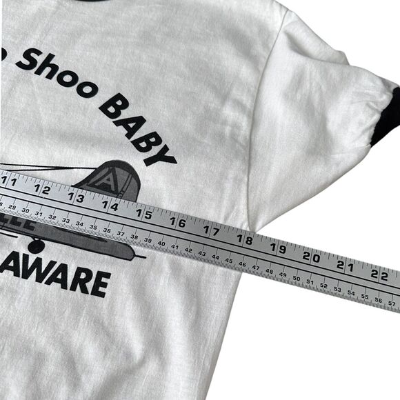 Vintage Champion Shoo Shoo Baby T-Shirt Mens Large 80s WW2 Airplane Ringer USA - Picture 6 of 8